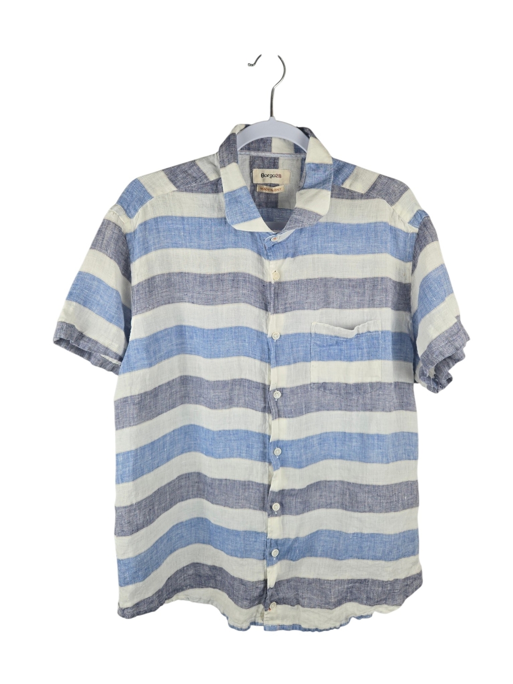 Borgo28 Striped Linen Button-Down Shirt Blue White XXL